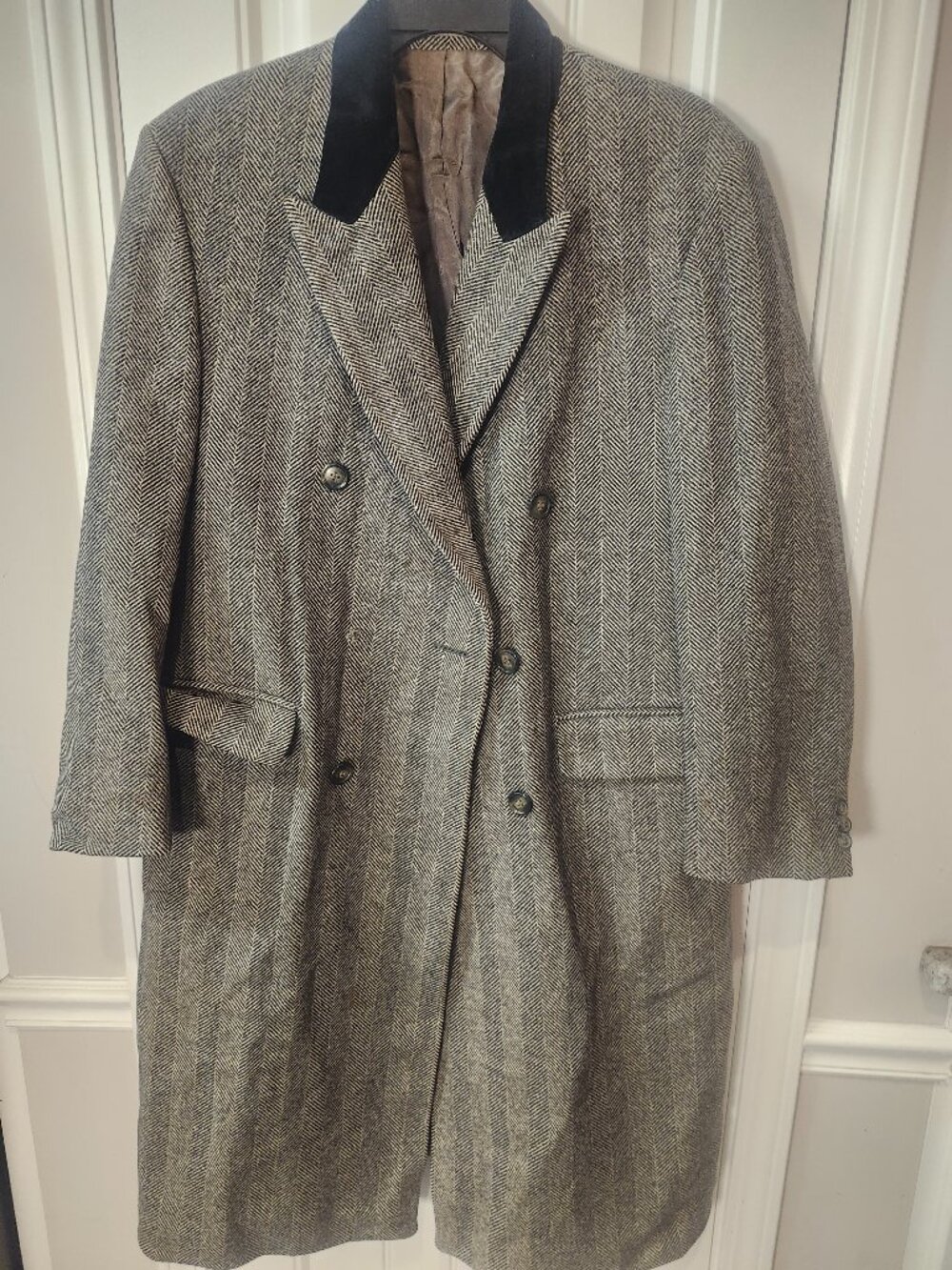 Vintage Abraham Moon Wool Overcoat Mens Large Herringbone Made in England
